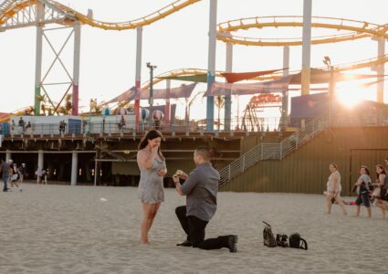 surprise proposal photos in santa monica and los angeles, california