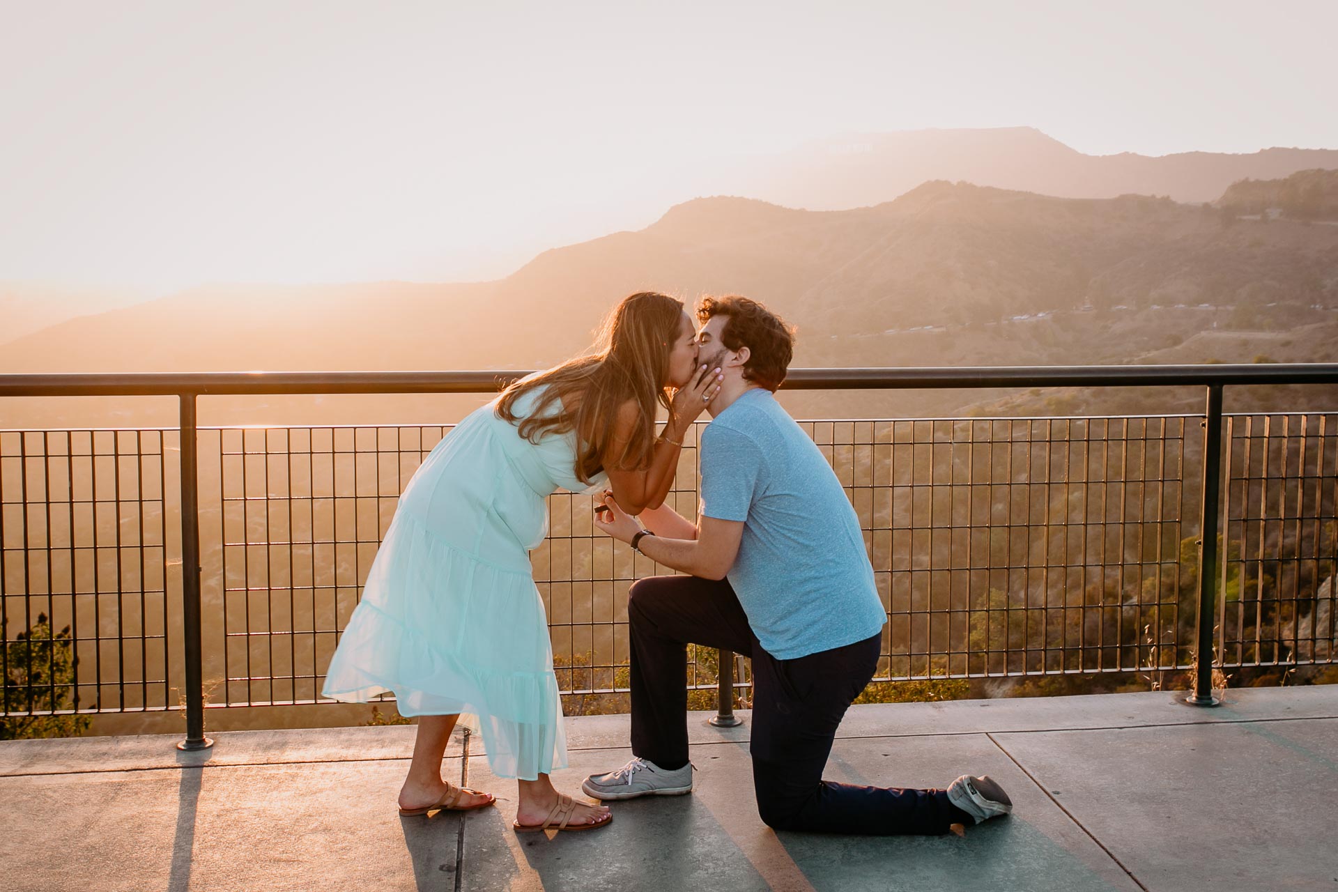 surprise proposal photography at Griffith Observatory at sunset