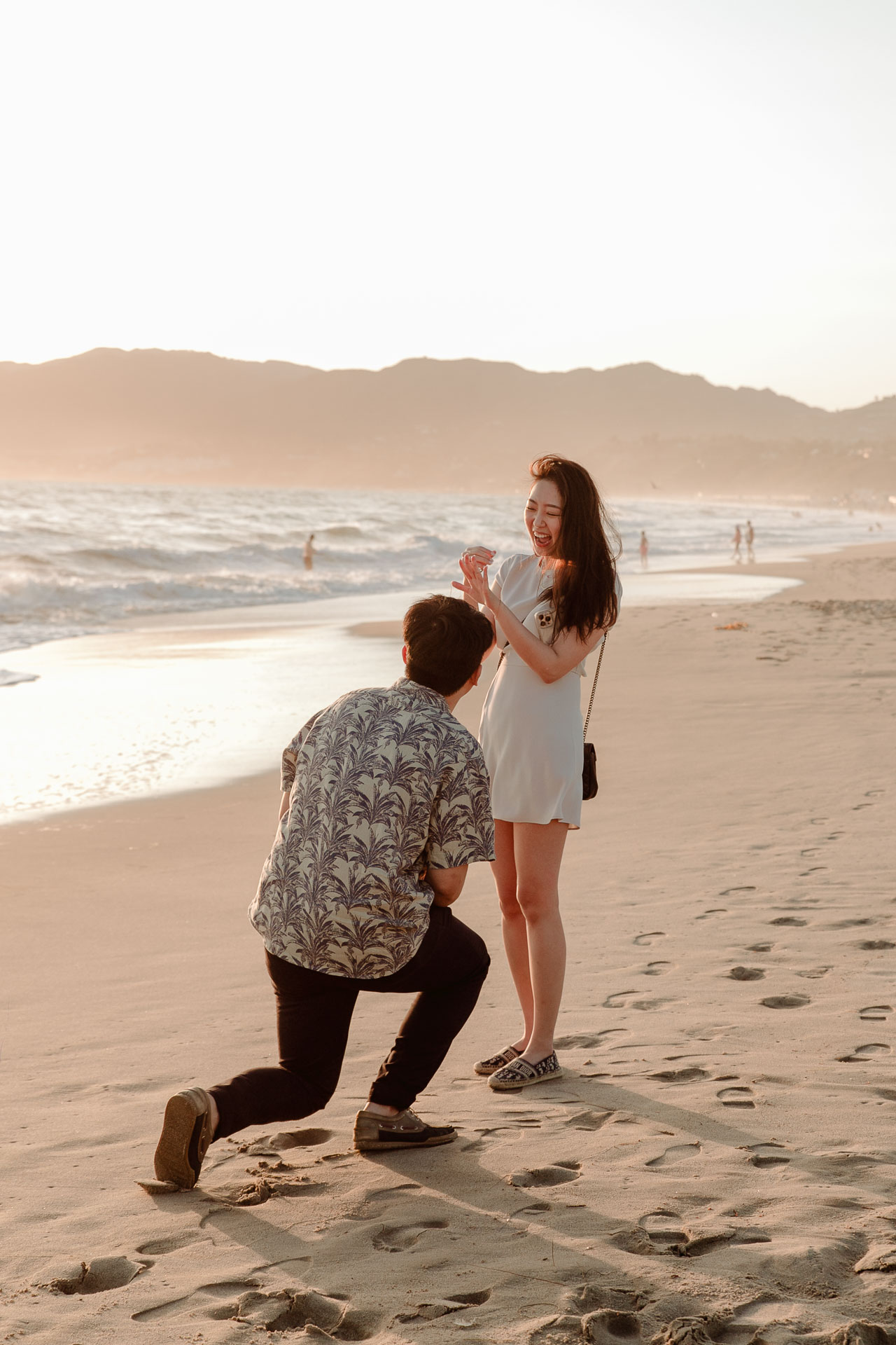 surprise proposal in santa monica beach