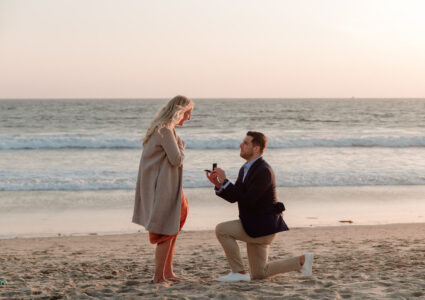 magical surprise proposal in santa monica beach at sunset